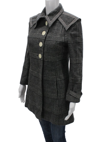 Marco De Vincenzo Womens Gray Plaid Wool Overcoat Button Longsleeve Size 4