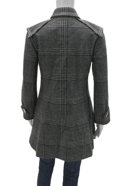 Marco De Vincenzo Womens Gray Plaid Wool Overcoat Button Longsleeve Size 4
