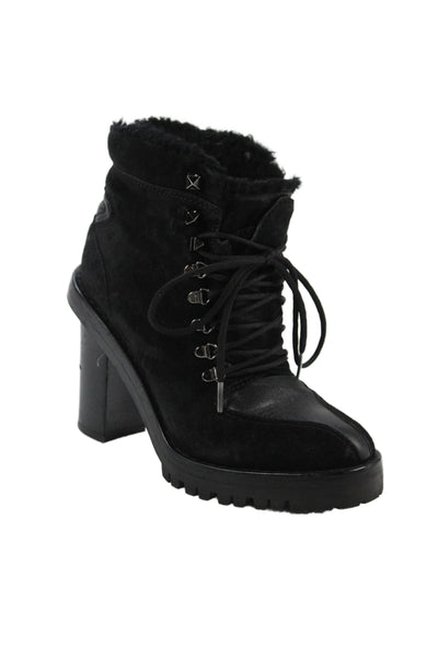 Valentino Garavani Womens Lace Up Shearling Lined Rockstud Boots Black Size 37