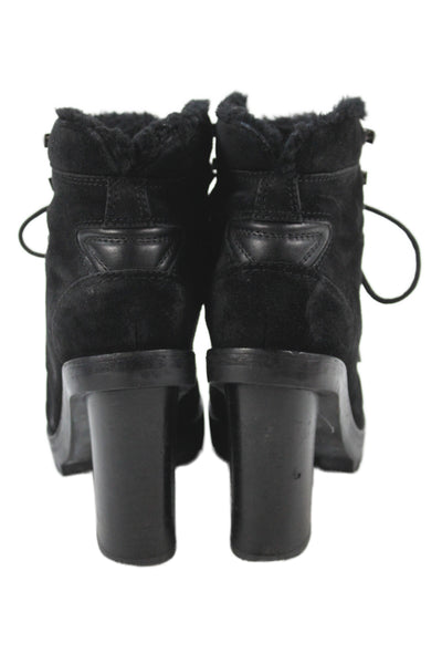 Valentino Garavani Womens Lace Up Shearling Lined Rockstud Boots Black Size 37