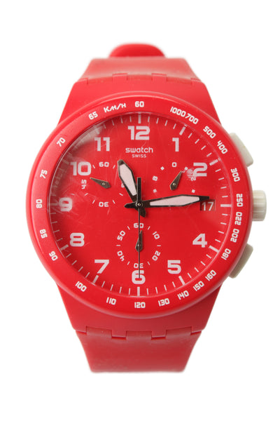Swatch Unisex Red Plastic Shadow SUSR400E Chronograph Quartz Watch 42mm
