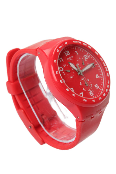 Swatch Unisex Red Plastic Shadow SUSR400E Chronograph Quartz Watch 42mm