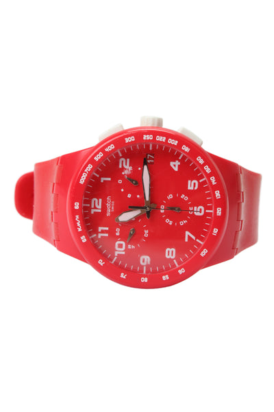 Swatch Unisex Red Plastic Shadow SUSR400E Chronograph Quartz Watch 42mm