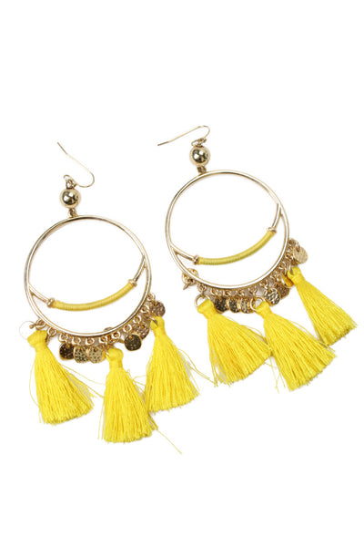Lilly Pulitzer Womens Gold Tone Yellow Tassel Hoop Dangle Earrings