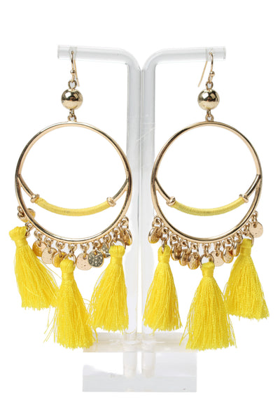 Lilly Pulitzer Womens Gold Tone Yellow Tassel Hoop Dangle Earrings