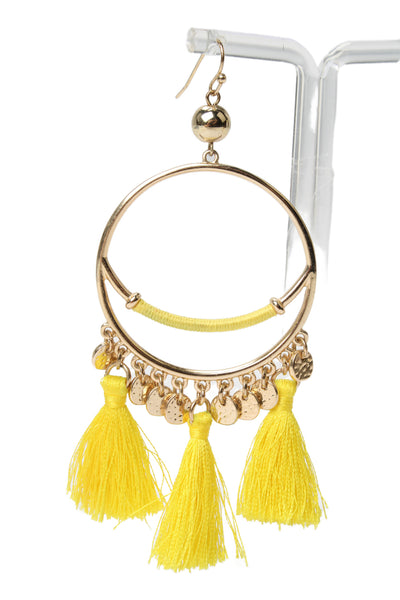 Lilly Pulitzer Womens Gold Tone Yellow Tassel Hoop Dangle Earrings