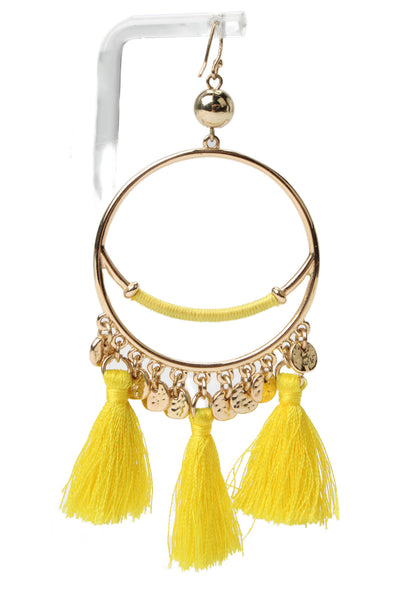 Lilly Pulitzer Womens Gold Tone Yellow Tassel Hoop Dangle Earrings