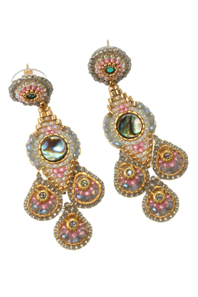 Miguel Ases Womens Gold Tone Seed Bead + Abalone Chandelier Earrings