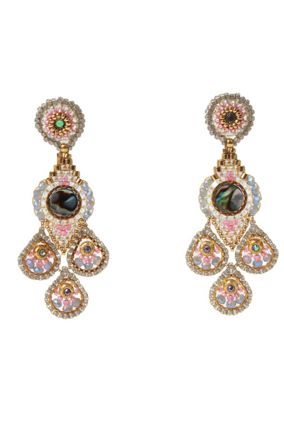 Miguel Ases Womens Gold Tone Seed Bead + Abalone Chandelier Earrings