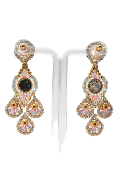 Miguel Ases Womens Gold Tone Seed Bead + Abalone Chandelier Earrings