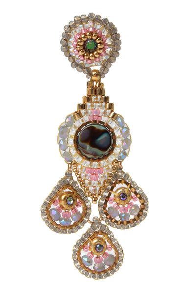 Miguel Ases Womens Gold Tone Seed Bead + Abalone Chandelier Earrings