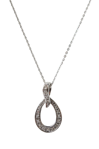 Unoaerre Womens 9K White Gold Diamond Loop Pendant Necklace 18" 1.6g