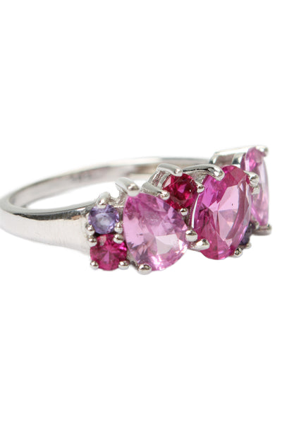 BBJ Womens 925 Silver Pink/Purple Lab Created Sapphire Cluster Ring Sz 8 3.3g