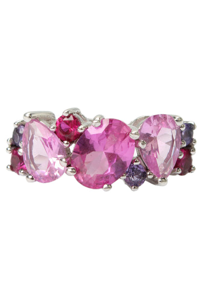 BBJ Womens 925 Silver Pink/Purple Lab Created Sapphire Cluster Ring Sz 8 3.3g