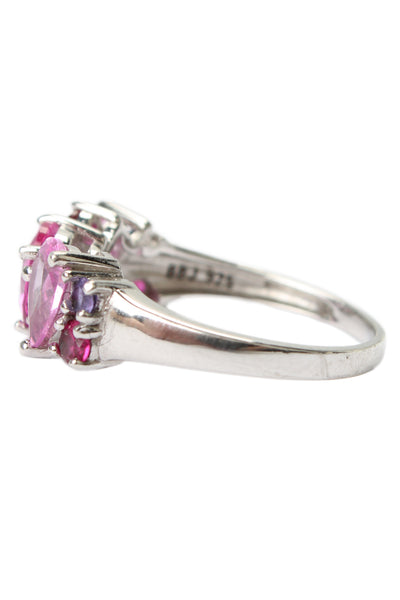 BBJ Womens 925 Silver Pink/Purple Lab Created Sapphire Cluster Ring Sz 8 3.3g