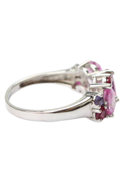 BBJ Womens 925 Silver Pink/Purple Lab Created Sapphire Cluster Ring Sz 8 3.3g