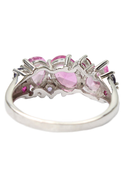 BBJ Womens 925 Silver Pink/Purple Lab Created Sapphire Cluster Ring Sz 8 3.3g