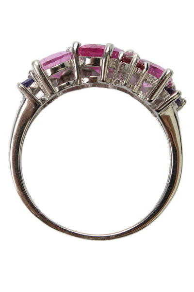 BBJ Womens 925 Silver Pink/Purple Lab Created Sapphire Cluster Ring Sz 8 3.3g