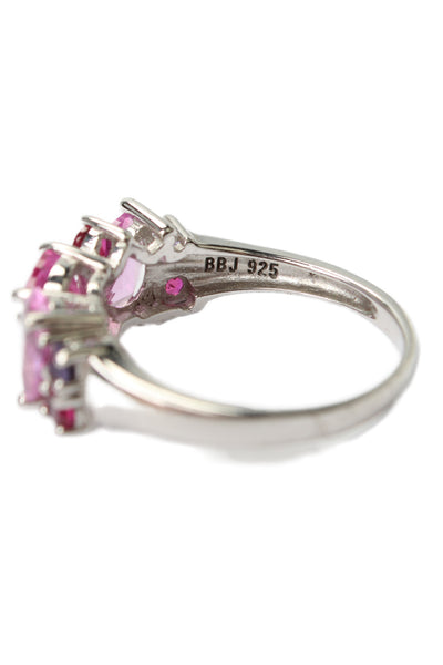 BBJ Womens 925 Silver Pink/Purple Lab Created Sapphire Cluster Ring Sz 8 3.3g
