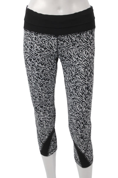 Lululemon Women Black Capri Leggings Geometric Athleisure Size 6