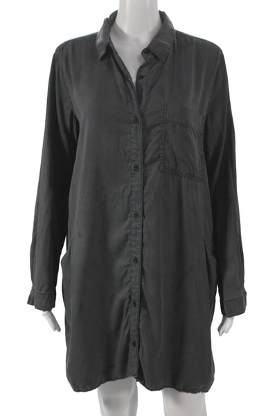 Zara Womens Shirt Dress Gray Lyocell Collared Button Long Sleeve Short Size L