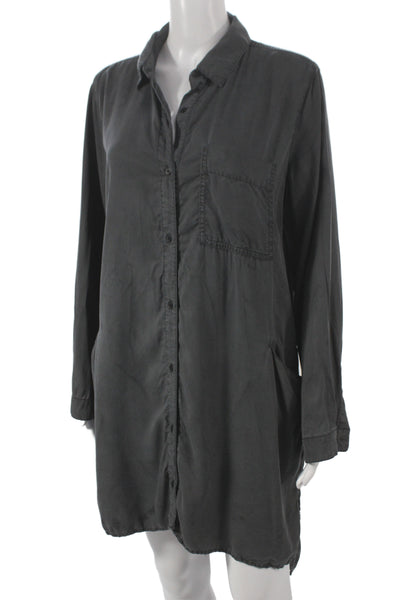Zara Womens Shirt Dress Gray Lyocell Collared Button Long Sleeve Short Size L