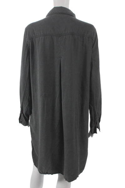 Zara Womens Shirt Dress Gray Lyocell Collared Button Long Sleeve Short Size L