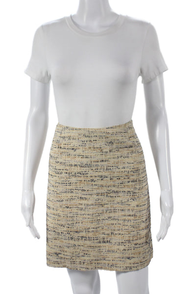 Barneys New York Women Straight Pencil Skirt Beige Geometric Zip Knee Size 4