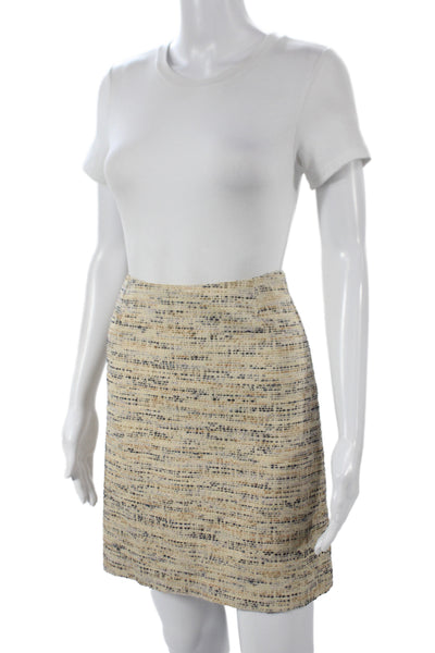 Barneys New York Women Straight Pencil Skirt Beige Geometric Zip Knee Size 4