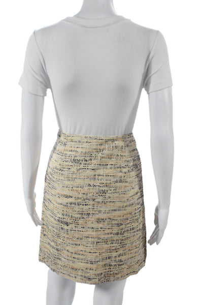 Barneys New York Women Straight Pencil Skirt Beige Geometric Zip Knee Size 4