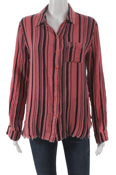 Stateside Women Pink Striped Cotton Collared Button-Up Long Sleeve Top Size XS