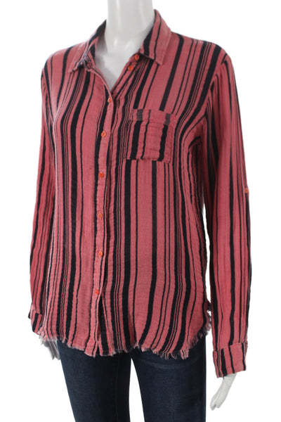Stateside Women Pink Striped Cotton Collared Button-Up Long Sleeve Top Size XS
