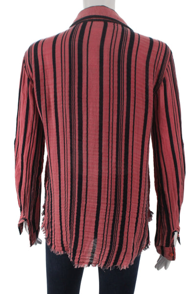 Stateside Women Pink Striped Cotton Collared Button-Up Long Sleeve Top Size XS