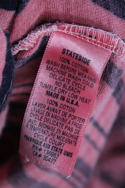 Stateside Women Pink Striped Cotton Collared Button-Up Long Sleeve Top Size XS