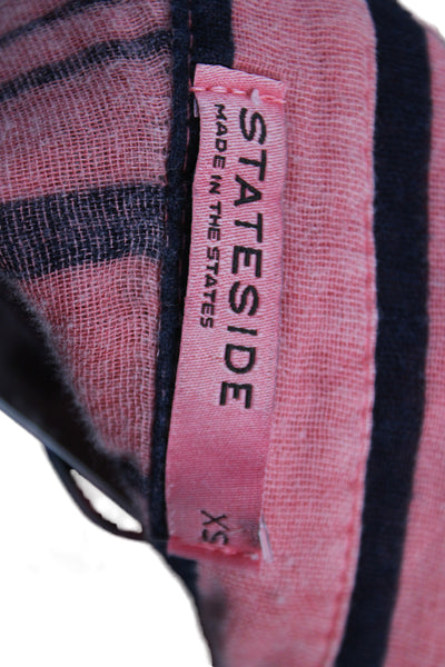 Stateside Women Pink Striped Cotton Collared Button-Up Long Sleeve Top Size XS