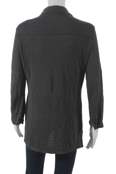 Majestic Paris Womens Bohemian Gray Linen Tunic Lace Up 3/4 Sleeve Size 3