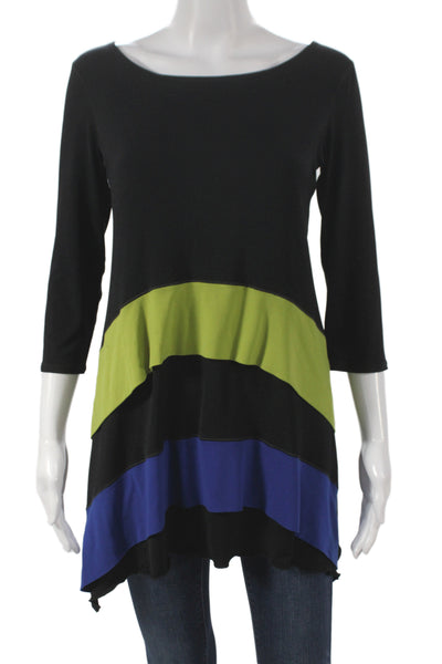 Evo Vorro Women Tunic Scoop Neck Colorblock Black 3/4 Sleeve Size S