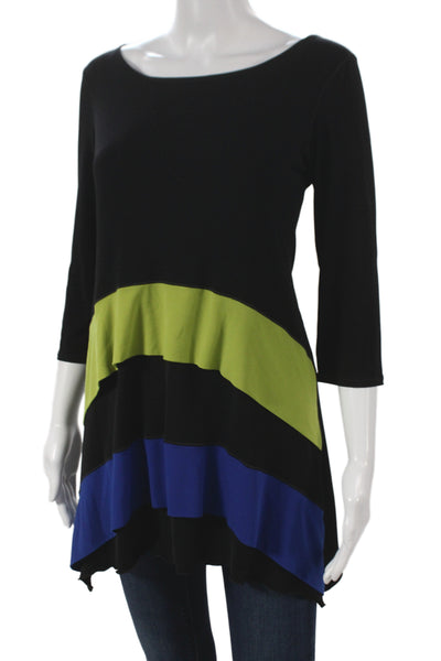 Evo Vorro Women Tunic Scoop Neck Colorblock Black 3/4 Sleeve Size S