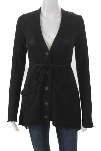 Bibelot Womens Black V Neck Long Sleeve Cardigan Size XS