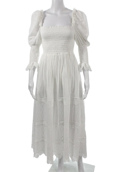 Waimari Womens Maxi Dress White Square Neck Long Sleeve Cotton Size S
