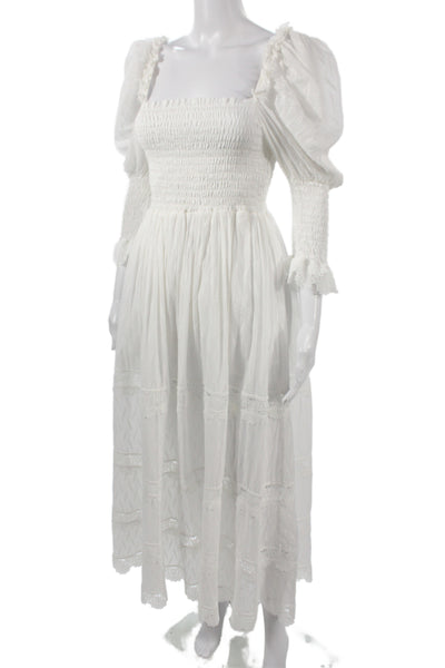 Waimari Womens Maxi Dress White Square Neck Long Sleeve Cotton Size S