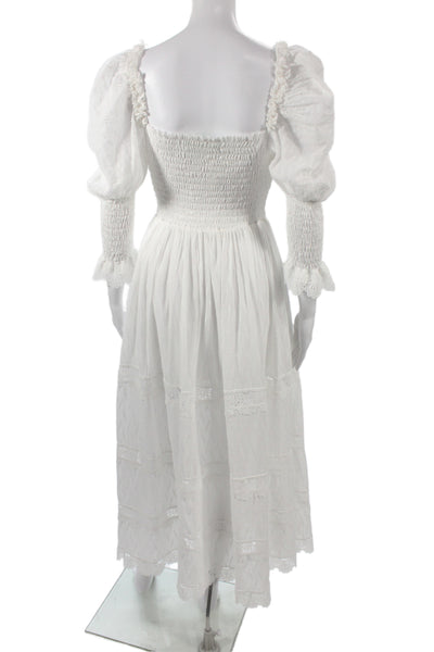 Waimari Womens Maxi Dress White Square Neck Long Sleeve Cotton Size S