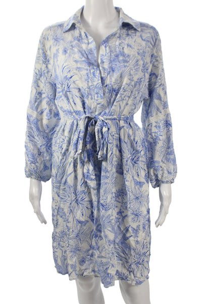 Melissa Odabash Women Shirt Dress Blue Collared Long Sleeve Short Size S