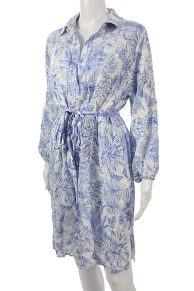 Melissa Odabash Women Shirt Dress Blue Collared Long Sleeve Short Size S