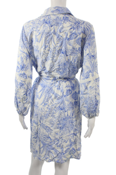 Melissa Odabash Women Shirt Dress Blue Collared Long Sleeve Short Size S