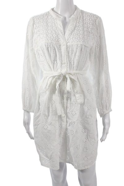 Melissa Odabash Women Shirt Dress White Floral Long Sleeve Collared Size M