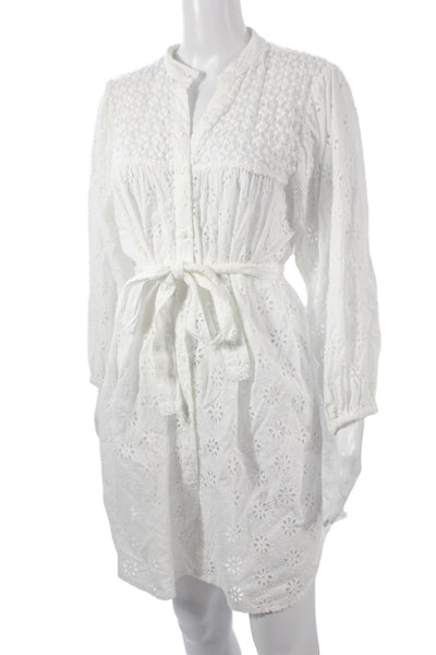 Melissa Odabash Women Shirt Dress White Floral Long Sleeve Collared Size M