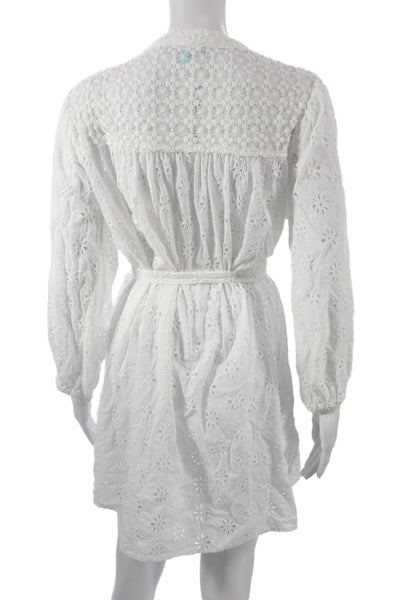 Melissa Odabash Women Shirt Dress White Floral Long Sleeve Collared Size M