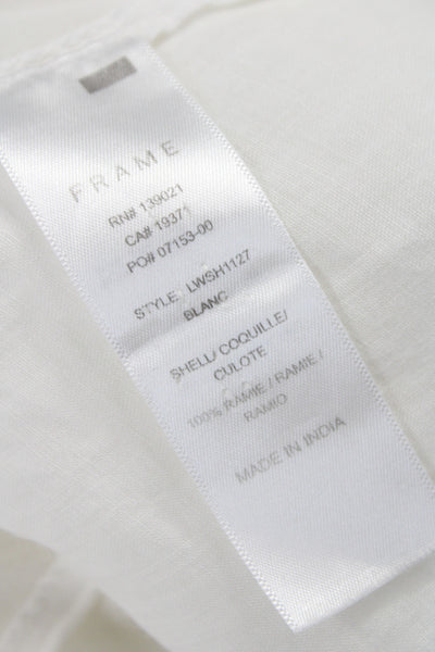 Frame Women White Ramie V-Neck Boho Tunic Blouse 3/4 Sleeve Petite Size S