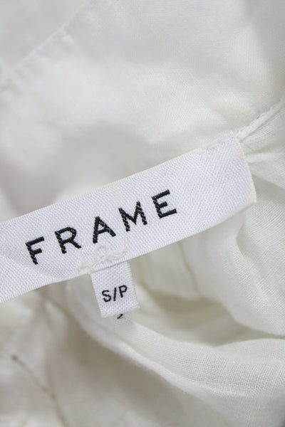 Frame Women White Ramie V-Neck Boho Tunic Blouse 3/4 Sleeve Petite Size S